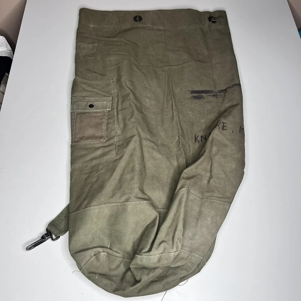 60s Vintage US Military Barracks Duffel Bag OD Green Canvas USGI USA Name Marked